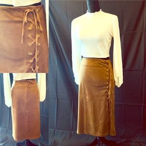 Camel-colored skirt.